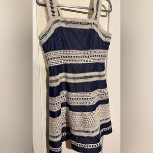 Elegant Navy and Cream Crochet Dress